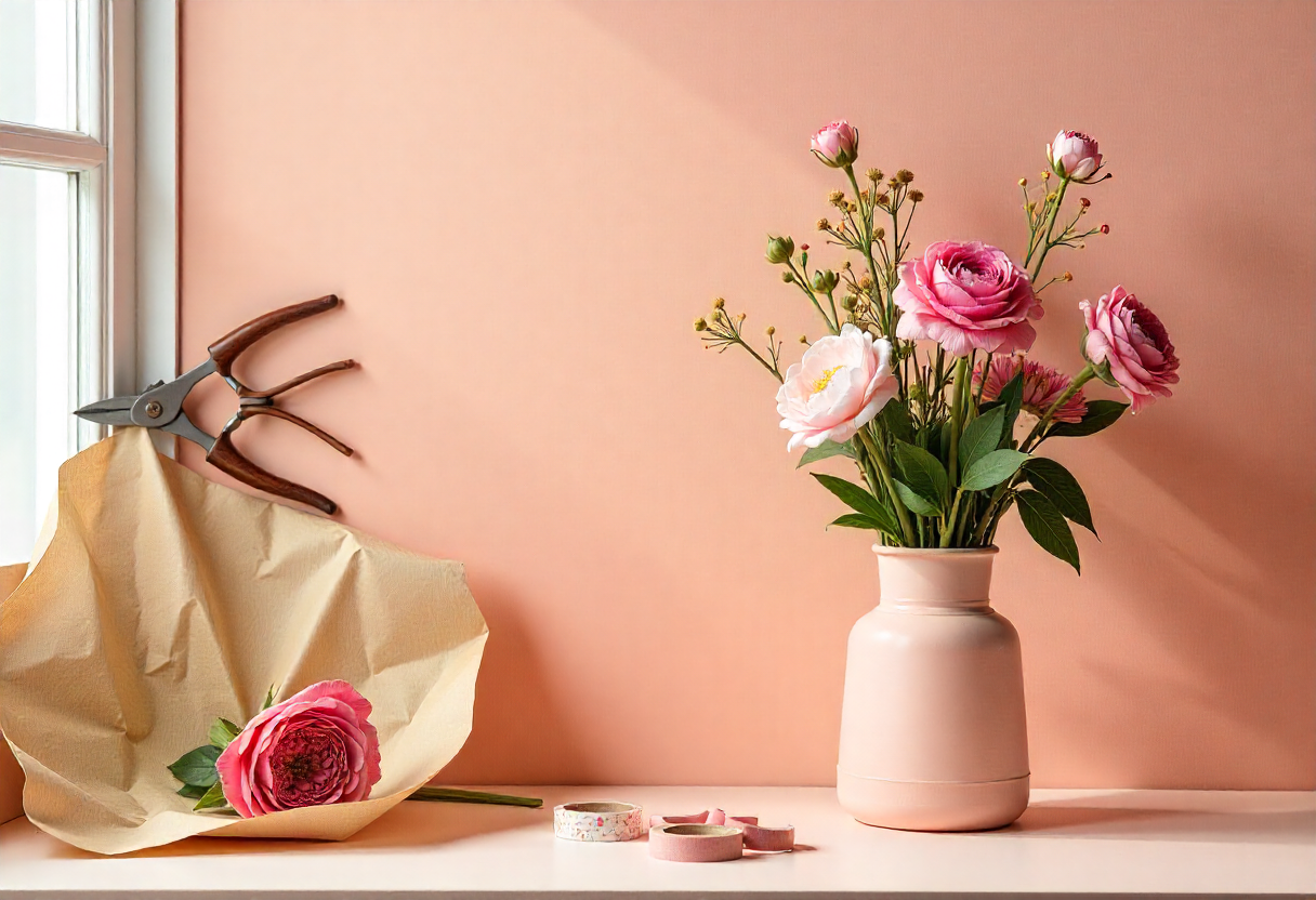 Phelarynthepshik floral studio interior with florist arranging blooms