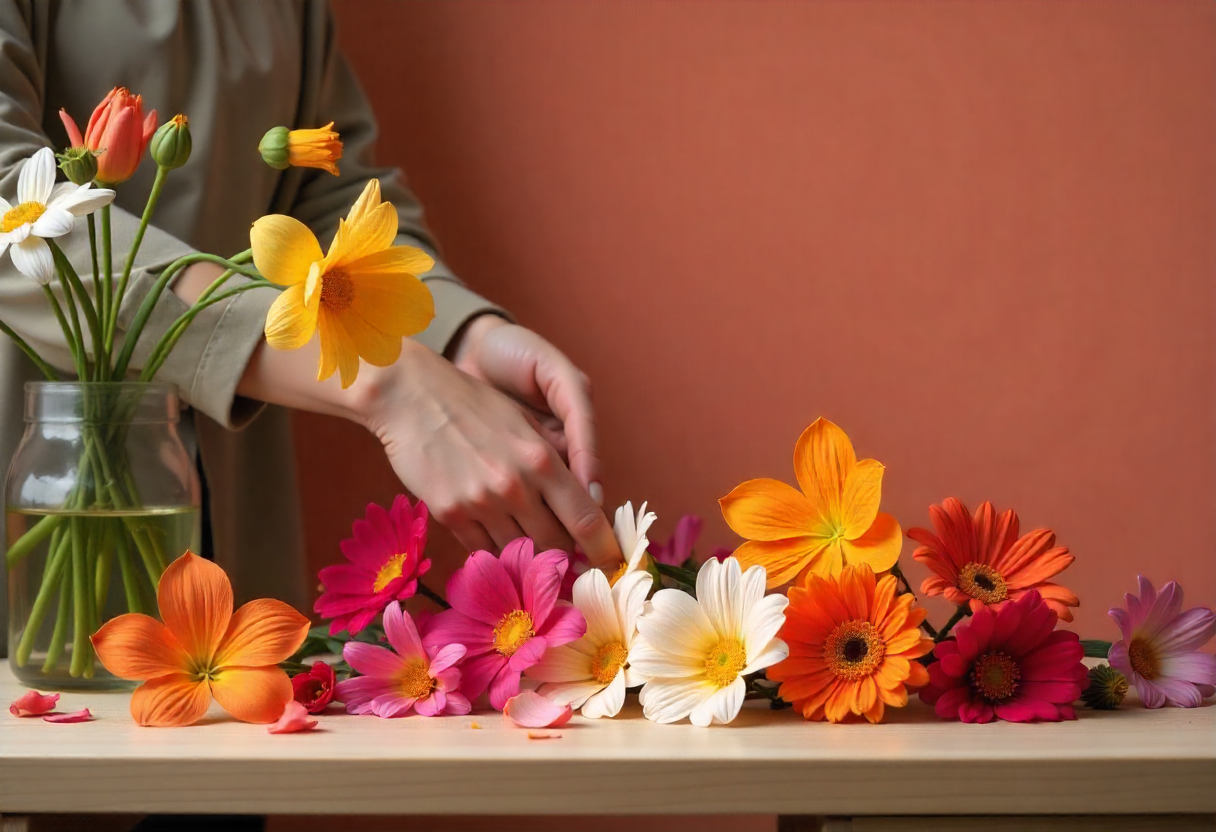 Phelarynthepshik founder arranging flowers in the studio
